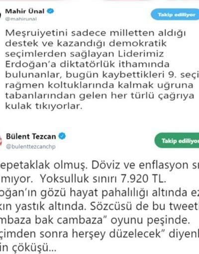 Mahir Ünal ve Bülent Tezcan, Twitterdan tartıştı