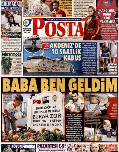 21 Ağustos 2018 - Gazetelerin birinci sayfaları