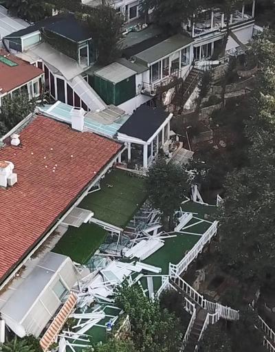 Adnan Oktarın villasında yıkılan bölümler havadan fotoğraflandı