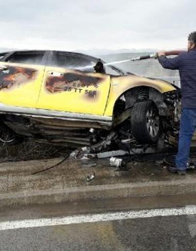 Kazada alev alan otomobilde sürücü yaralandı, eşi öldü