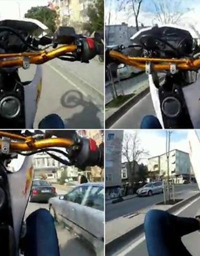 Üsküdar’da motosikletlinin ‘tek teker terörü’ kamerada