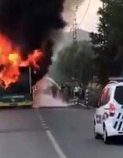 Beykoz’da belediye otobüsü alev alev yandı