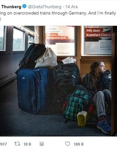 Trende yer bulamayan Greta Thunberge demir yolu şirketinden birinci sınıf bilet tepkisi
