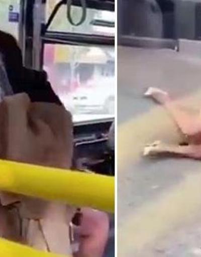 Yüzüne tüküren kadını iterek otobüsten attı | Video