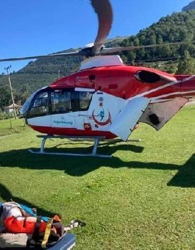 Trabzonda ambulans helikopter ağaçtan düşen yaralıyı yayladan aldı