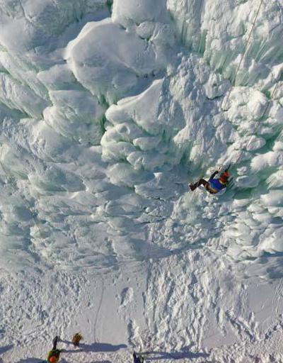 Sporcuların ilgi odağı buz duvarı dron ile görüntülendi