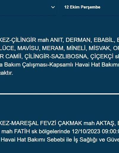 12 Ekim elektrik kesintisi listesi BEDAŞ-AYEDAŞ İstanbulda elektrikler ne zaman gelecek