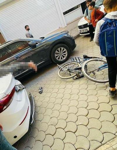 Bisikletle arabaya arkadan çarptı Arka camdan içeri girdi Şok görüntü...