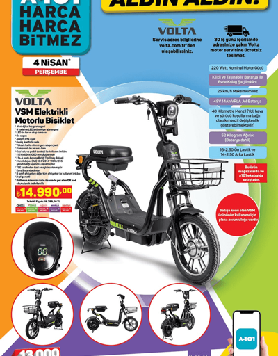 4 Nisan A101 aktüel kataloğu A101 elektrikli motorlu bisiklet fiyatı ne kadar