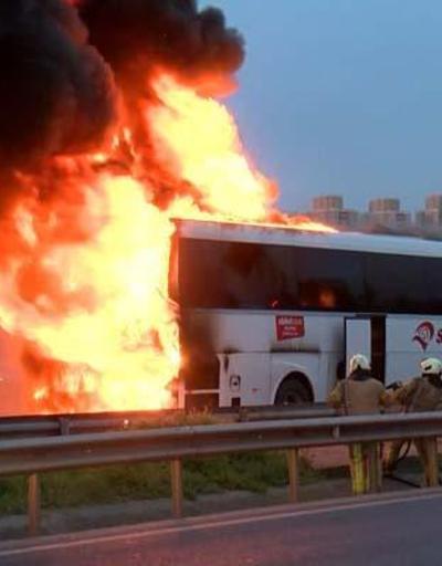 TEM Otoyolunda yolcu otobüsü alev alev yandı