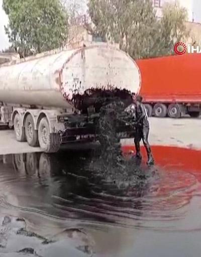 Tankerin deposu delindi, binlerce litre yağ oluk oluk yollara aktı