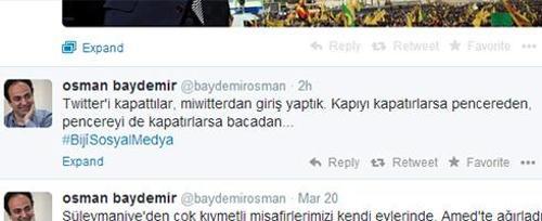 BDPli Baydemirden Twitter yorumu: Miwitterdan giriş yaptık