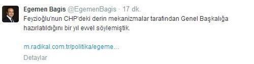 Egemen Bağış da Twitterdan Feyzioğlunu eleştirdi