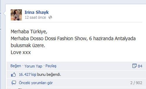 Irina Shayktan Türkçe mesaj