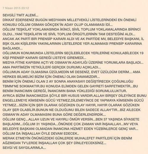 Osman Gökçek AK Partiden aday yapılmadı