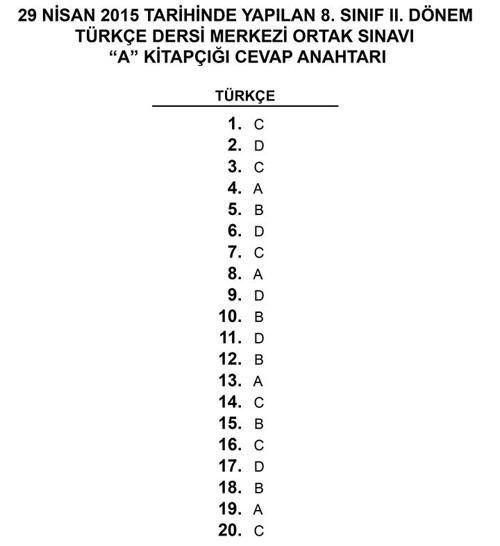 TEOG  8. Sınıf 2. Dönem Türkçe sınav soru ve cevapları