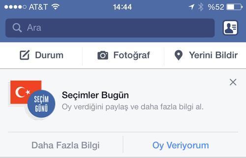 Facebooktan Türkiyeye özel Oy Veriyorum butonu