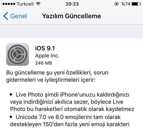 iOS 9.1 güncellemesi yayınlandı