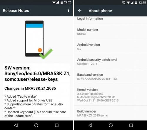 Z3 Android 6’ya hazır
