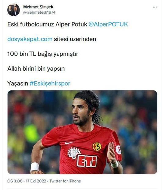Alper Potuk’tan Eskişehirspor’a 100 bin lira destek