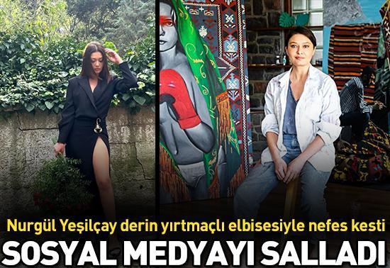 Nurgül Yeşilçay derin yırtmaçlı elbisesiyle nefes kesti