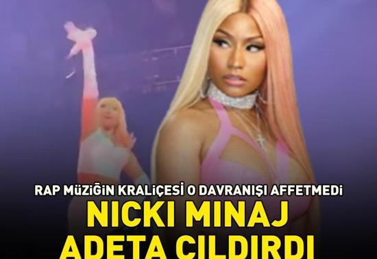 Rap müziğin kraliçesi Nicki Minaj adeta çıldırdı Ünlü şarkıcı sahneye atılan cismi geri fırlattı