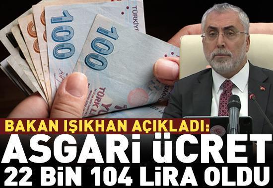 Asgari ücret 22 bin 104 lira oldu