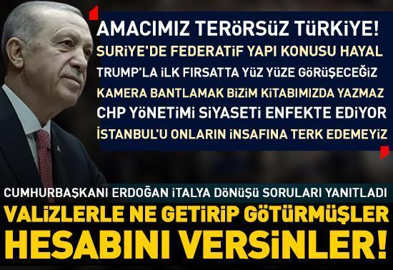 Cumhurbaşkanı Erdoğandan İtalya ziyareti dönüşü açıklamalar