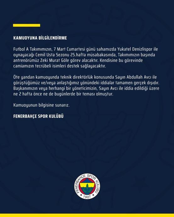 Fenerbahçeden Abdullah Avcı açıklaması
