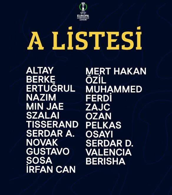 Fenerbahçenin UEFA Konferans Ligi kadrosu açıklandı