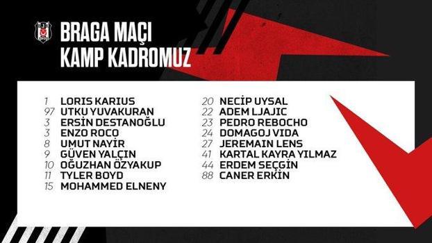 Beşiktaşta 6 futbolcu Braga kadrosuna alınmadı