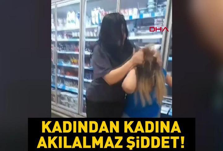 Kadın müşteriden kadın market çalışanına dayak kamerada