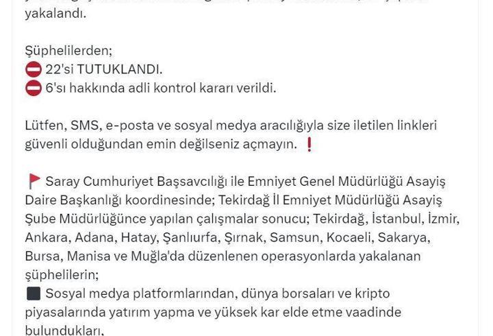 Tekirdağ merkezli 14 ilde organize suç örgütüne operasyon; 22 tutuklama