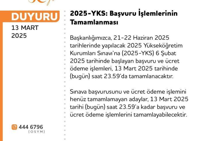 YKS Başvuruları Bugün Sona Eriyor