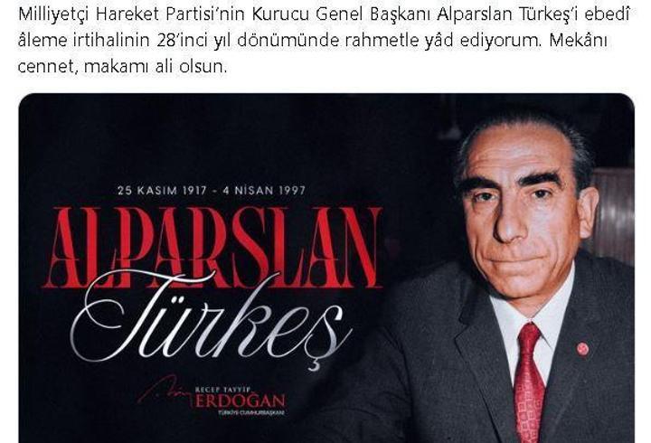 Cumhurbaşkanı Erdoğan, Alparslan Türkeş'i andı