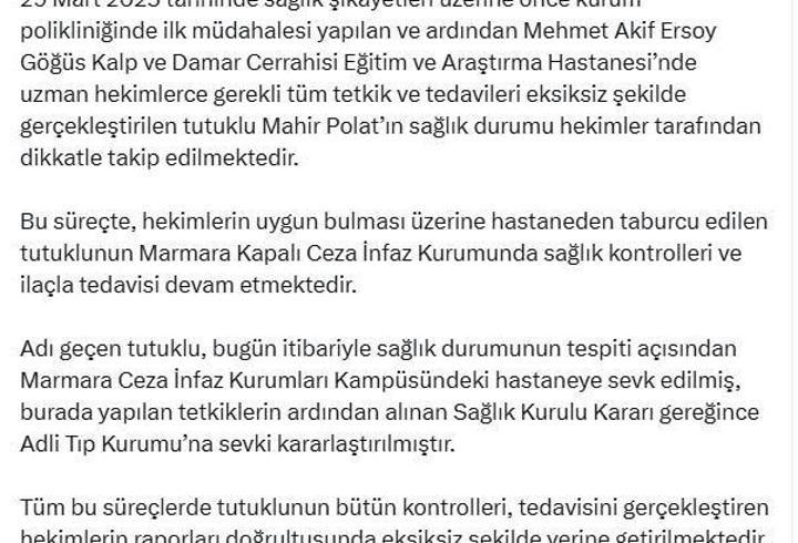 Bakan Tunç'tan 'Mahir Polat' açıklaması