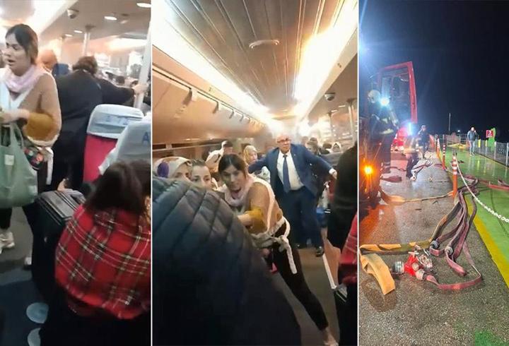 Deniz otobüsünde yangın paniği kamerada