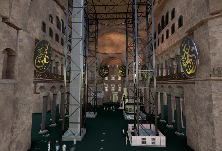 Ayasofya'nın ana kubbesinde tarihi restorasyon