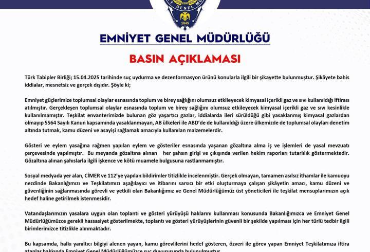 EGM'den Türk Tabipler Birliği'ne Yalanlama