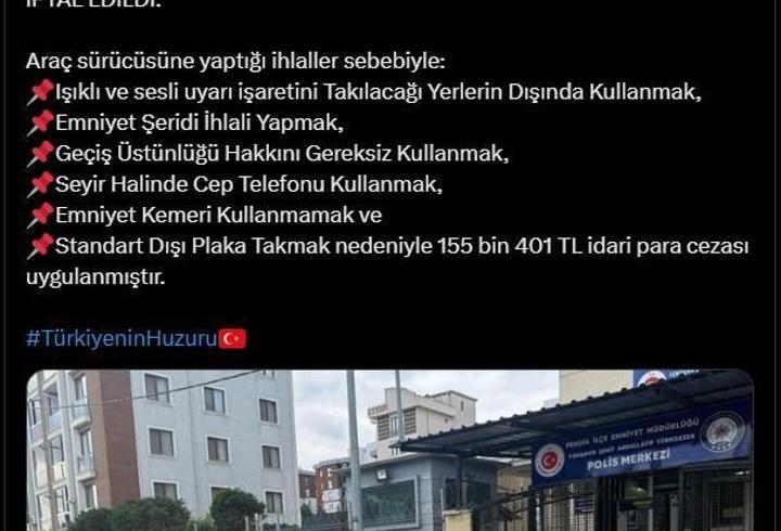 Beşiktaş'ta Çakar İhlali: Araç Sahibi Cezalandırıldı