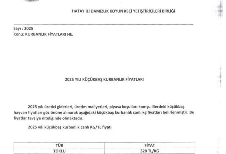 Hatay’da kurbanlık fiyatları açıklandı 