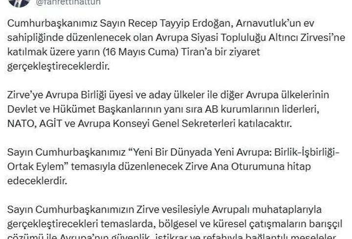 Cumhurbaşkanı Erdoğan Arnavutluk'a Gidiyor