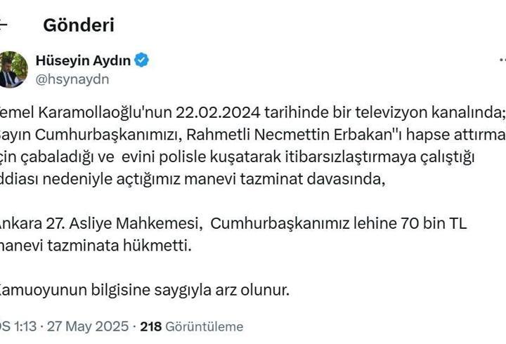 Karamollaoğlu, Cumhurbaşkanı Erdoğan'a tazminat ödeyecek