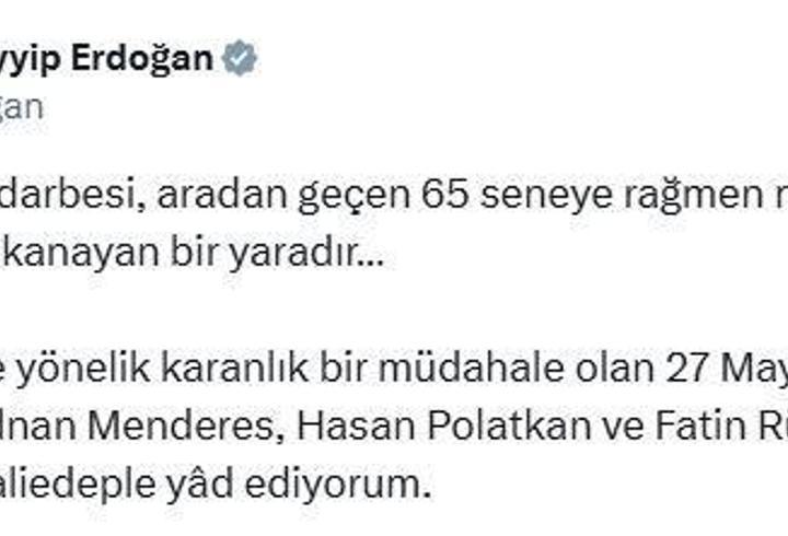 Cumhurbaşkanı Erdoğan'dan '27 Mayıs' mesajı