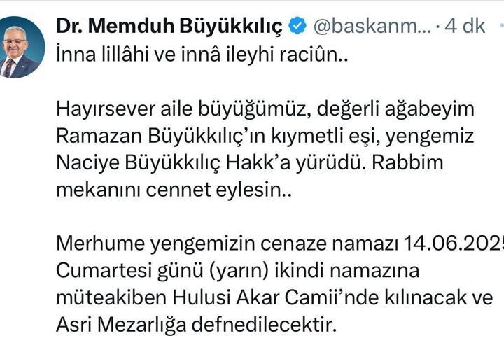 Başkan Büyükkılıç’ın acı günü