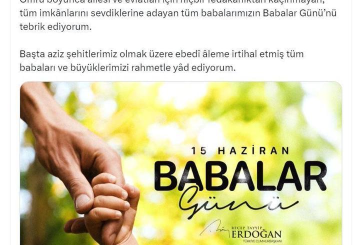 Cumhurbaşkanı Erdoğan'dan 'Babalar Günü' mesajı