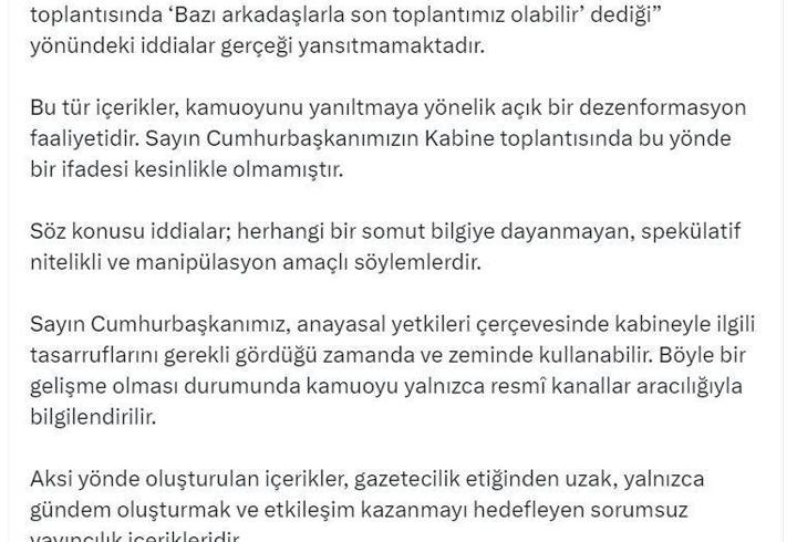 DMM'den son Kabine Toplantısı ile ilgili iddialara yönelik açıklama