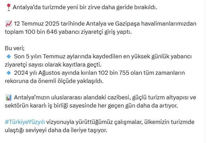 Antalya'ya 1 günde 100 bin yabancı turist geldi
