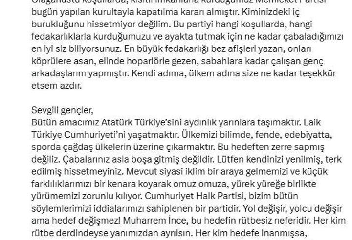 Memleket Partisi kapatıldı