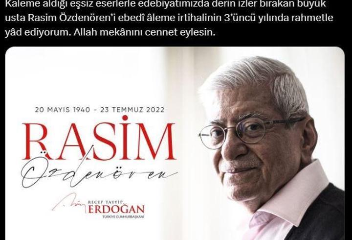 Cumhurbaşkanı Erdoğan, Rasim Özdenören'i andı